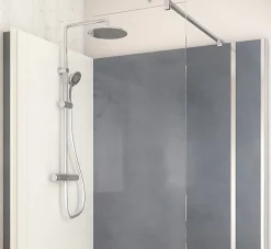 Cabine de douche à l’italienne l.80 x L.140 x H.218 cm – effet béton, receveur de plain-pied, Elmer Serenity* Cabine De Douche Pmr