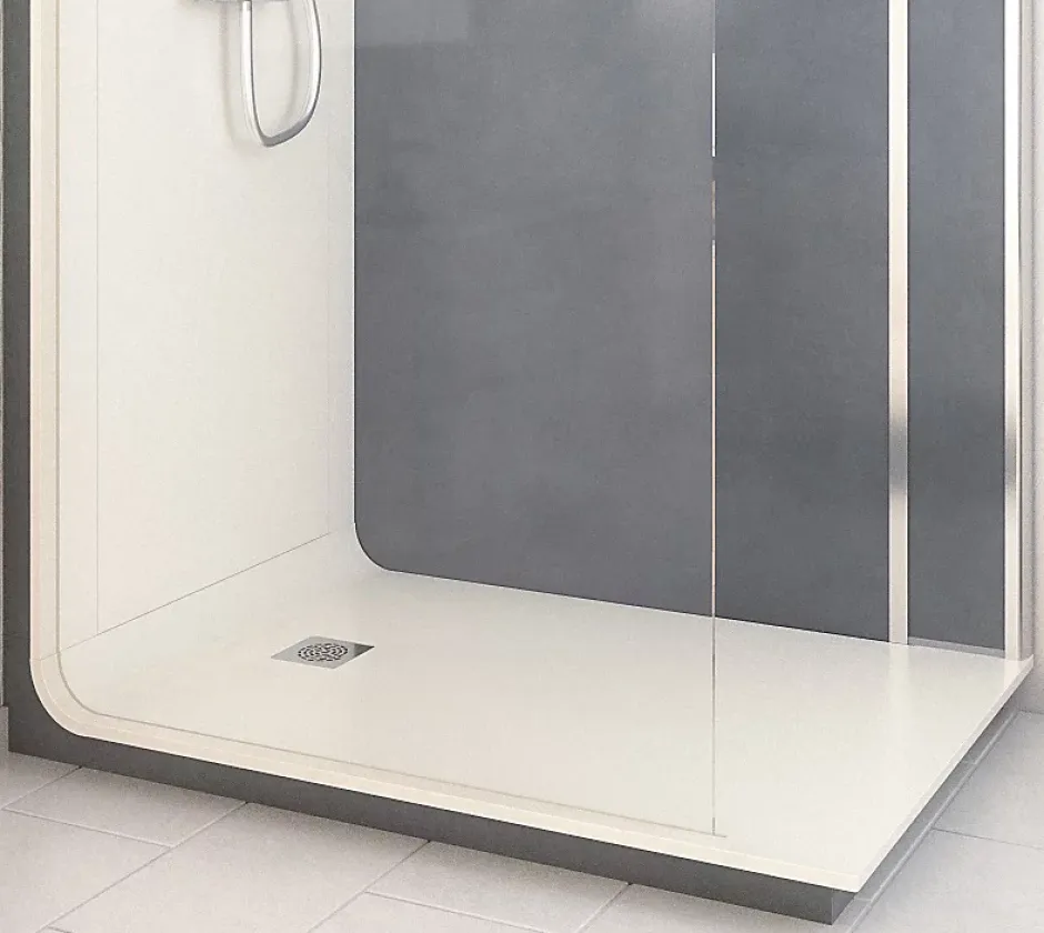 Cabine de douche à l’italienne l.80 x L.140 x H.218 cm – effet béton, receveur de plain-pied, Elmer Serenity* Cabine De Douche Pmr