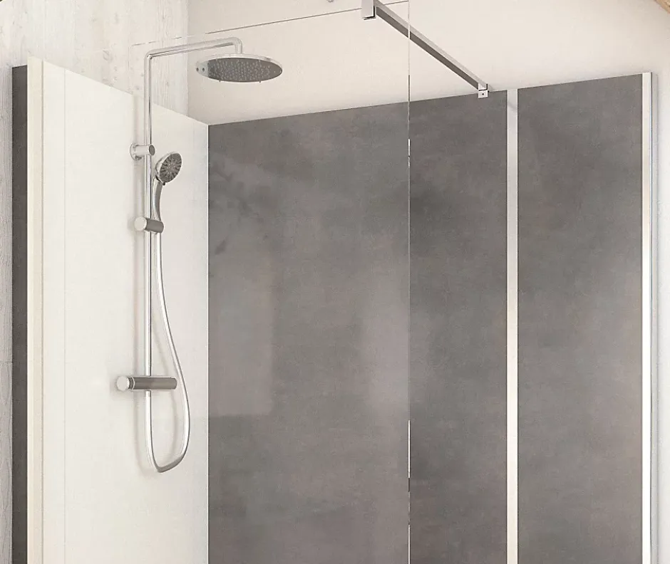 Cabine de douche à l’italienne l.90 x L.160 x H.218 cm – effet pierre charbon, receveur de plain-pied, Elmer Serenity