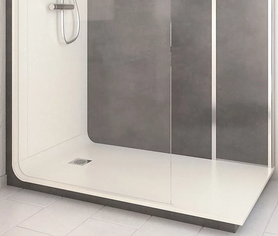 Cabine de douche à l’italienne l.90 x L.160 x H.218 cm – effet pierre charbon, receveur de plain-pied, Elmer Serenity