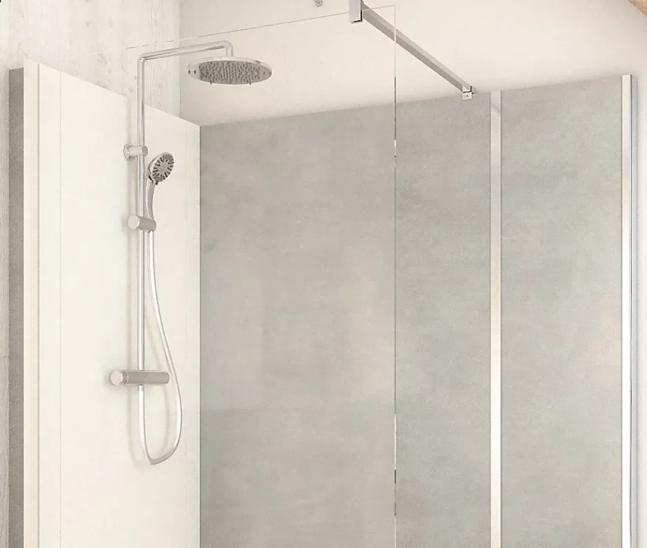 Cabine de douche à l’italienne l.90 x L.160 x H.218 cm – effet pierre grise, receveur de plain-pied, Elmer Serenity* Cabine De Douche Pmr