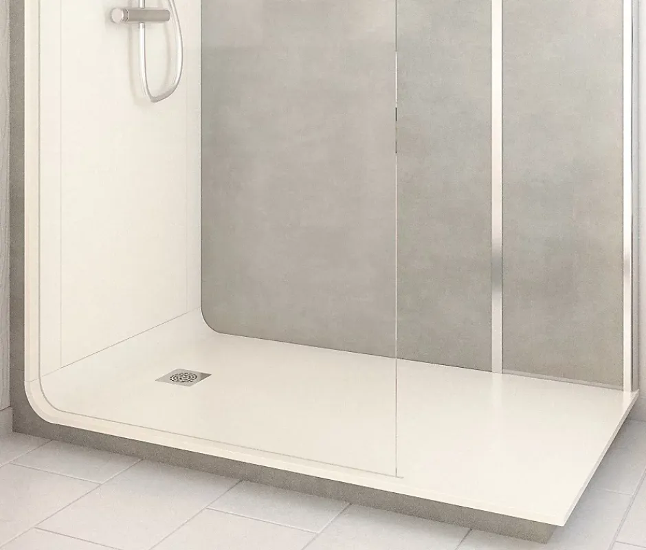 Cabine de douche à l’italienne l.90 x L.160 x H.218 cm – effet pierre grise, receveur de plain-pied, Elmer Serenity* Cabine De Douche Pmr