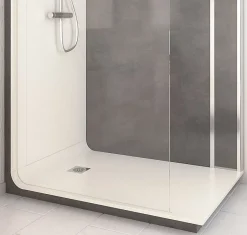 Cabine de douche à l’italienne l.80 x L.140 x H.218 cm – effet pierre charbon, receveur de plain-pied, Elmer Serenity