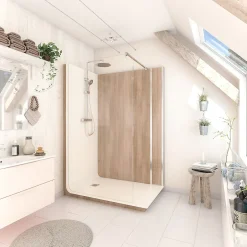 Cabine de douche à l’italienne l.80 x L.140 x H.218 cm – effet bois, receveur de plain-pied, Elmer Serenity* Cabine De Douche Pmr