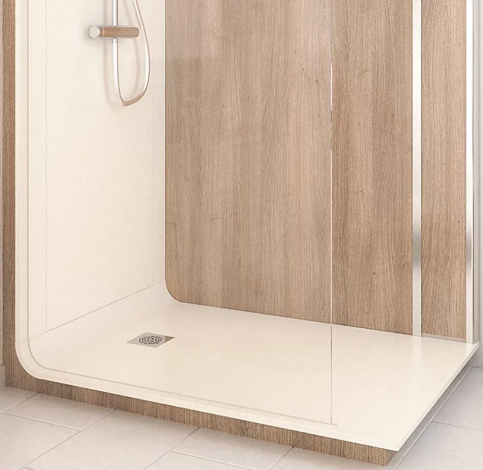 Cabine de douche à l’italienne l.80 x L.140 x H.218 cm – effet bois, receveur de plain-pied, Elmer Serenity* Cabine De Douche Pmr