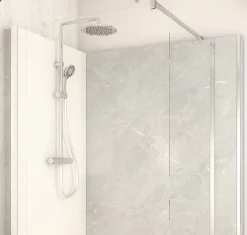 Cabine de douche à l’italienne l.80 x L.140 x H.218 cm – effet marbre gris, receveur de plain-pied, Elmer Serenity* Cabine De Douche Pmr