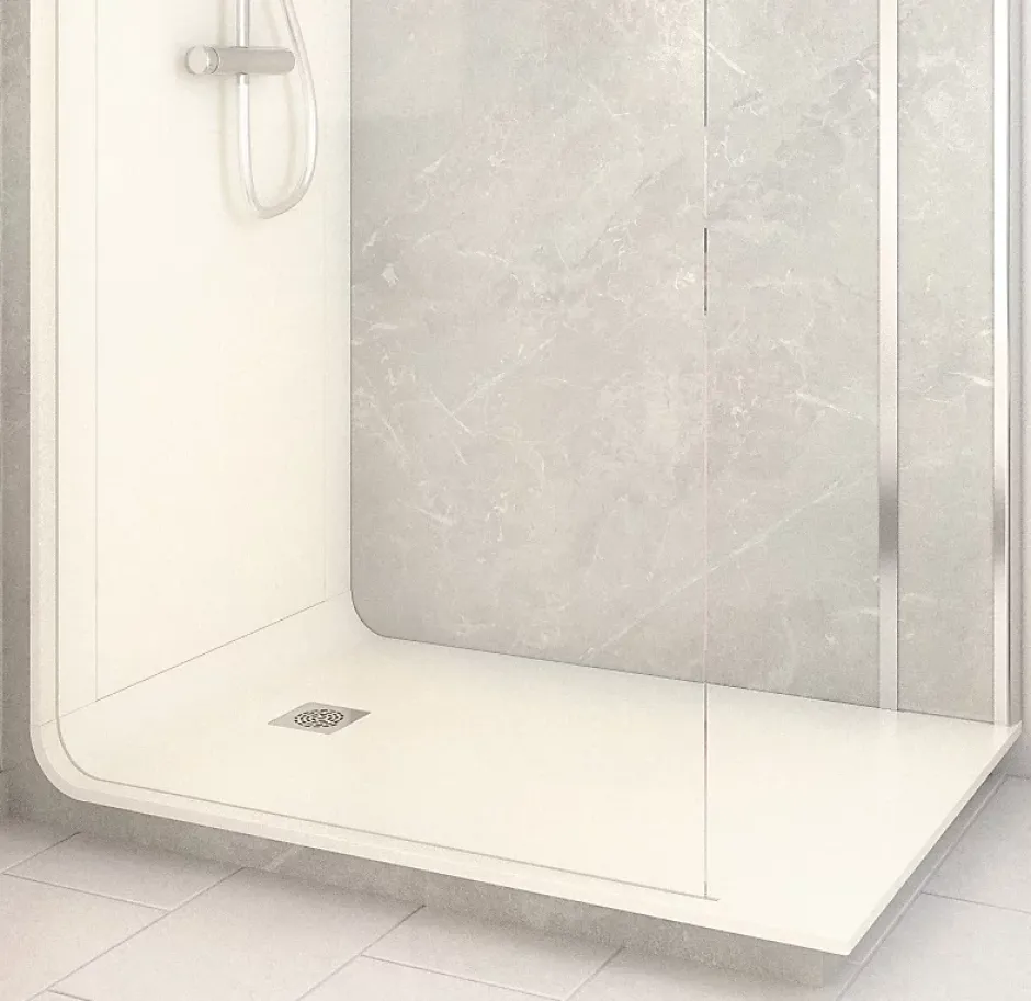 Cabine de douche à l’italienne l.80 x L.140 x H.218 cm – effet marbre gris, receveur de plain-pied, Elmer Serenity* Cabine De Douche Pmr