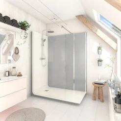 Cabine de douche à l’italienne l.80 x L.160 x H.218 cm – effet ciment, receveur de plain-pied, Elmer Serenity