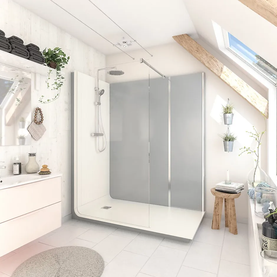 Cabine de douche à l’italienne l.90 x L.170 x H.218 cm – effet ciment, receveur de plain-pied, Elmer Serenity* Cabine De Douche Pmr