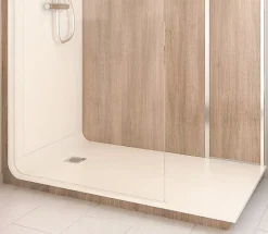 Cabine de douche à l’italienne l.90 x L.160 x H.218 cm – effet bois, receveur de plain-pied, Elmer Serenity