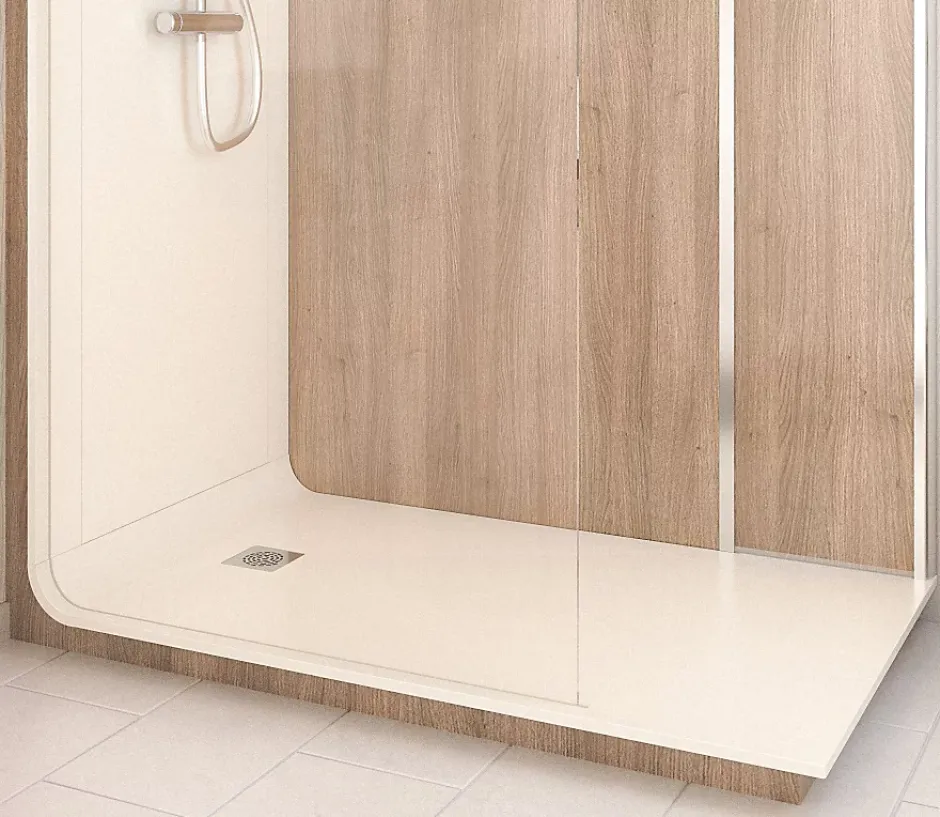 Cabine de douche à l’italienne l.90 x L.160 x H.218 cm – effet bois, receveur de plain-pied, Elmer Serenity