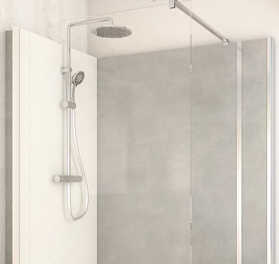 Cabine de douche à l’italienne l.90 x L.140 x H.218 cm – effet pierre grise, receveur de plain-pied, Elmer Serenity* Cabine De Douche Pmr