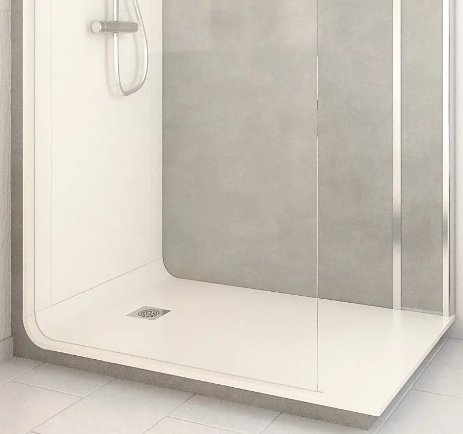 Cabine de douche à l’italienne l.90 x L.140 x H.218 cm – effet pierre grise, receveur de plain-pied, Elmer Serenity* Cabine De Douche Pmr