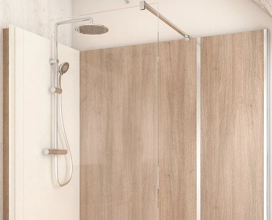 Cabine de douche à l’italienne l.80 x L.170 x H.218 cm – effet bois, receveur de plain-pied, Elmer Serenity