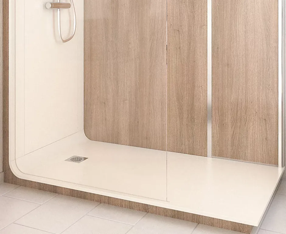 Cabine de douche à l’italienne l.80 x L.170 x H.218 cm – effet bois, receveur de plain-pied, Elmer Serenity