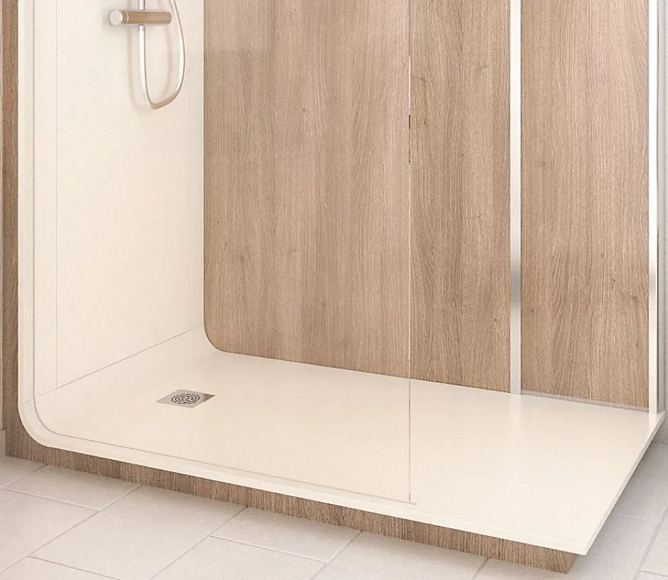 Cabine de douche à l’italienne l.80 x L.160 x H.218 cm – effet bois, receveur de plain-pied, Elmer Serenity* Cabine De Douche Pmr