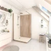 Cabine de douche à l’italienne l.80 x L.120 x H.218 cm – effet bois, receveur de plain-pied, Elmer Serenity