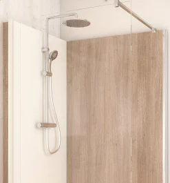 Cabine de douche à l’italienne l.80 x L.120 x H.218 cm – effet bois, receveur de plain-pied, Elmer Serenity