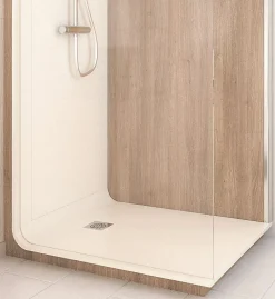 Cabine de douche à l’italienne l.80 x L.120 x H.218 cm – effet bois, receveur de plain-pied, Elmer Serenity