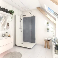 Cabine de douche à l’italienne l.90 x L.120 x H.218 cm – effet béton, receveur de plain-pied, Elmer Serenity* Cabine De Douche|Cabine De Douche Pmr
