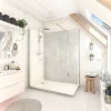 Cabine de douche à l’italienne l.80 x L.160 x H.218 cm – effet marbre gris, receveur de plain-pied, Elmer Serenity