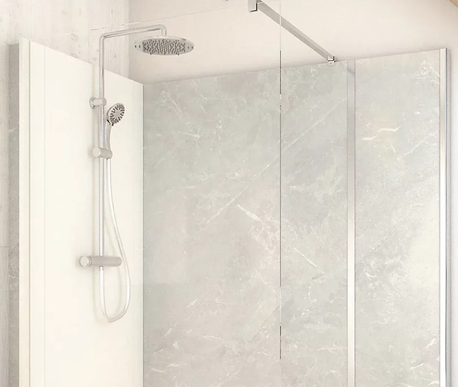 Cabine de douche à l’italienne l.80 x L.160 x H.218 cm – effet marbre gris, receveur de plain-pied, Elmer Serenity