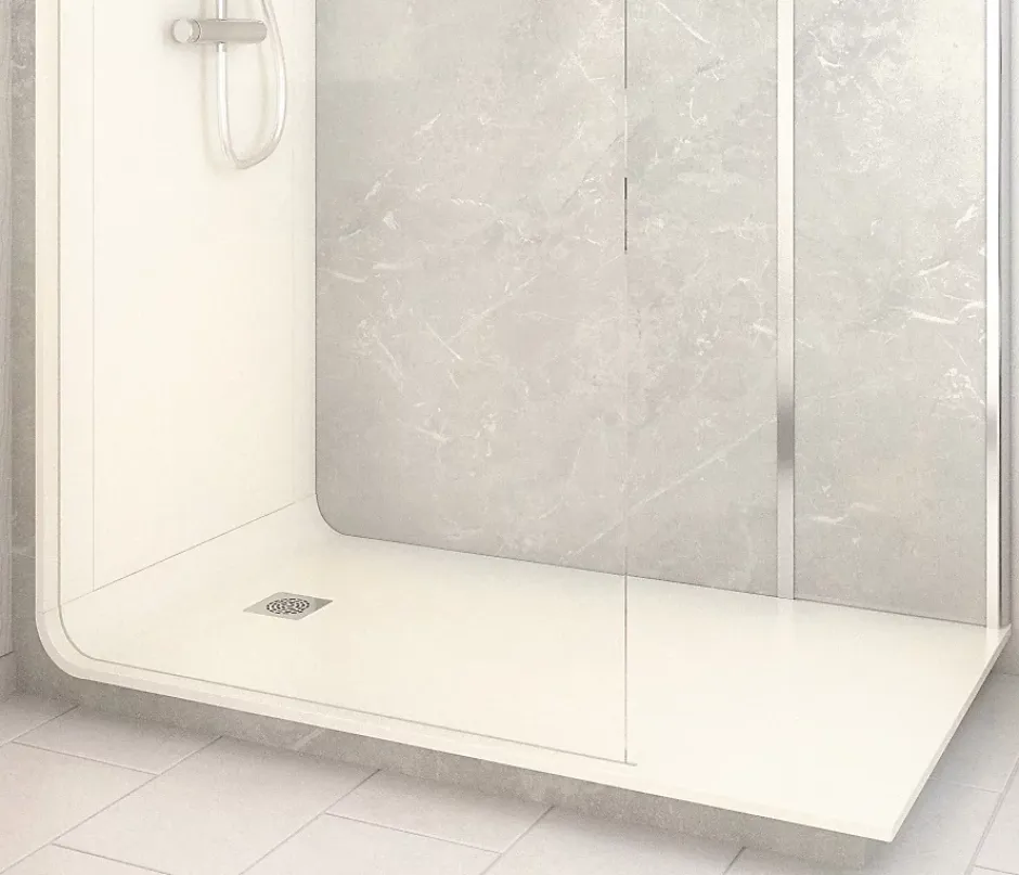 Cabine de douche à l’italienne l.80 x L.160 x H.218 cm – effet marbre gris, receveur de plain-pied, Elmer Serenity