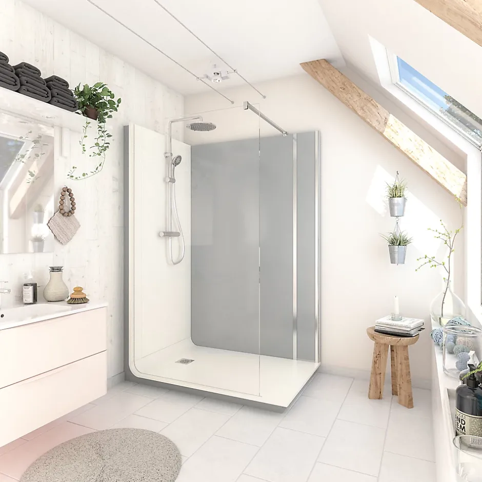 Cabine de douche à l’italienne l.80 x L.140 x H.218 cm – effet ciment, receveur de plain-pied, Elmer Serenity* Cabine De Douche Pmr