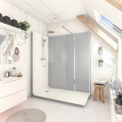 Cabine de douche à l’italienne l.80 x L.170 x H.218 cm – effet ciment, receveur de plain-pied, Elmer Serenity* Cabine De Douche Pmr