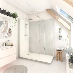 Cabine de douche à l’italienne l.80 x L.170 x H.218 cm – effet marbre gris, receveur de plain-pied, Elmer Serenity