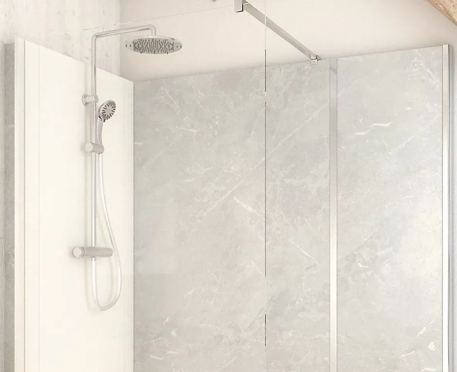 Cabine de douche à l’italienne l.80 x L.170 x H.218 cm – effet marbre gris, receveur de plain-pied, Elmer Serenity