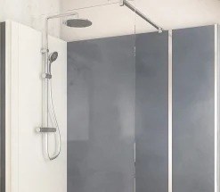 Cabine de douche à l’italienne l.90 x L.160 x H.218 cm – effet béton, receveur de plain-pied, Elmer Serenity