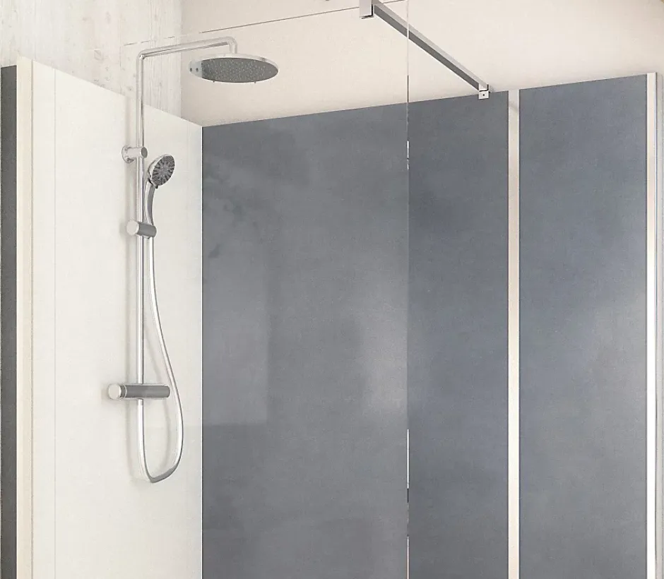Cabine de douche à l’italienne l.90 x L.160 x H.218 cm – effet béton, receveur de plain-pied, Elmer Serenity