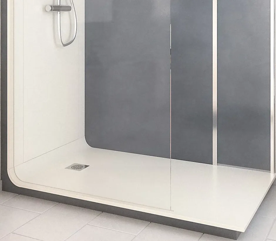Cabine de douche à l’italienne l.90 x L.160 x H.218 cm – effet béton, receveur de plain-pied, Elmer Serenity