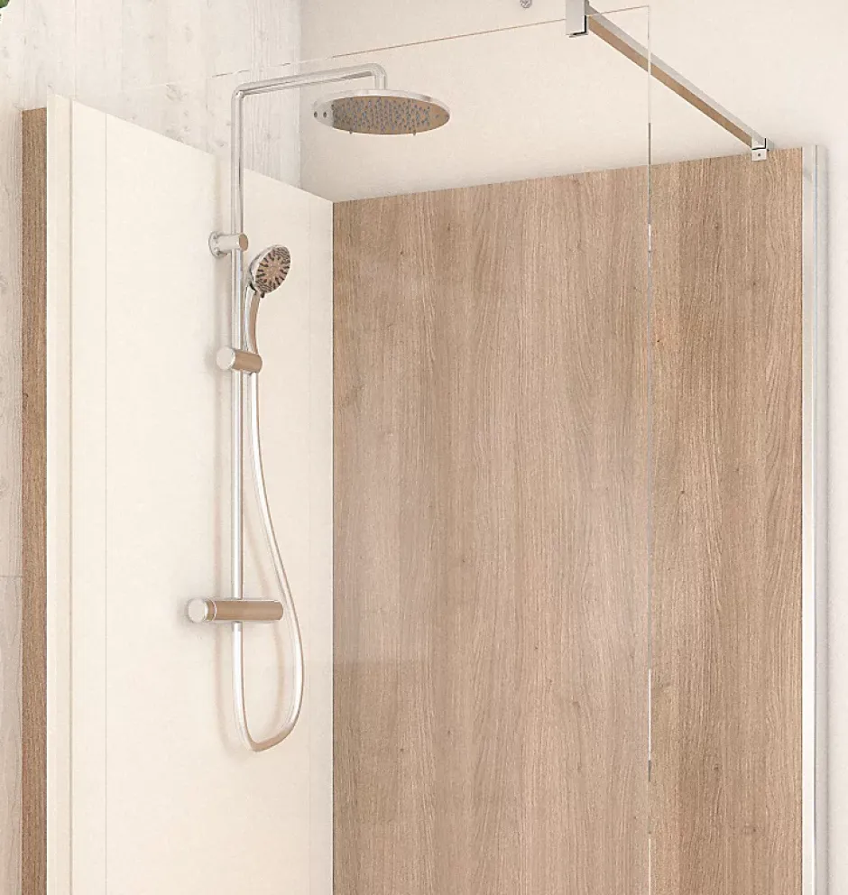 Cabine de douche à l’italienne l.90 x L.120 x H.218 cm – effet bois, receveur de plain-pied, Elmer Serenity* Cabine De Douche Pmr