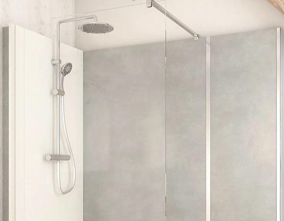 Cabine de douche à l’italienne l.80 x L.170 x H.218 cm – effet pierre grise, receveur de plain-pied, Elmer Serenity* Cabine De Douche Pmr
