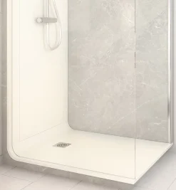 Cabine de douche à l’italienne l.90 x L.120 x H.218 cm – effet marbre gris, receveur de plain-pied, Elmer Serenity* Cabine De Douche Pmr