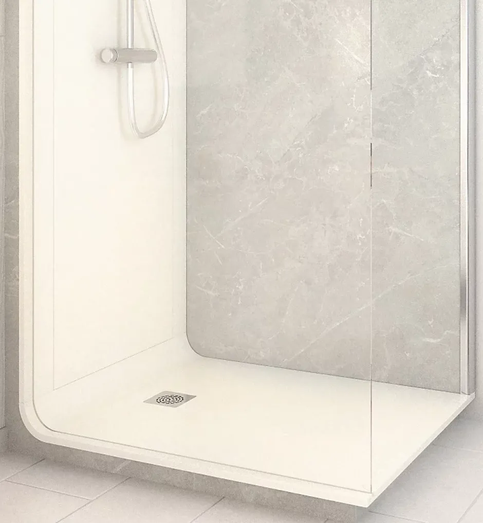 Cabine de douche à l’italienne l.90 x L.120 x H.218 cm – effet marbre gris, receveur de plain-pied, Elmer Serenity* Cabine De Douche Pmr
