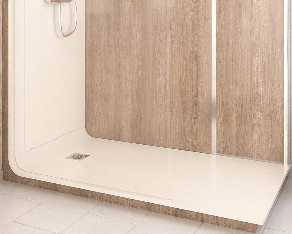 Cabine de douche à l’italienne l.90 x L.170 x H.218 cm – effet bois, receveur de plain-pied, Elmer Serenity* Cabine De Douche Pmr|Cabine De Douche
