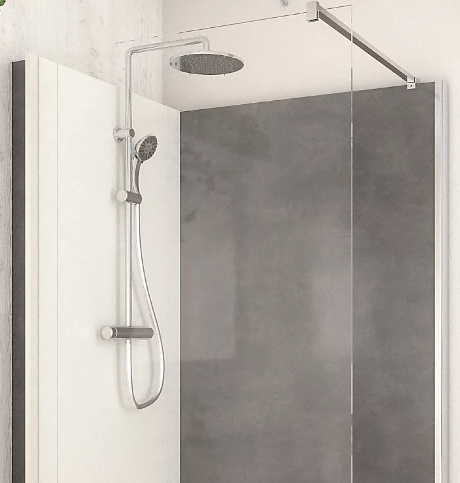 Cabine de douche à l’italienne l.90 x L.120 x H.218 cm – effet pierre charbon, receveur de plain-pied, Elmer Serenity