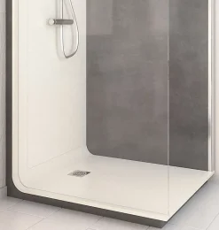 Cabine de douche à l’italienne l.90 x L.120 x H.218 cm – effet pierre charbon, receveur de plain-pied, Elmer Serenity