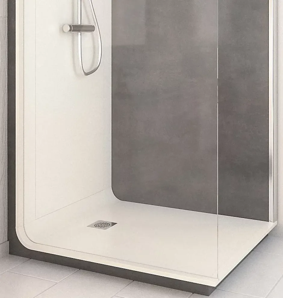 Cabine de douche à l’italienne l.90 x L.120 x H.218 cm – effet pierre charbon, receveur de plain-pied, Elmer Serenity