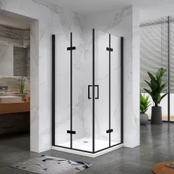 Saniverre Cabine de douche ATÉA-BLACK H.180 cm, 70 x 70 cm, 2 portes pliantes et pivotantes, verre transparent 6 mm -