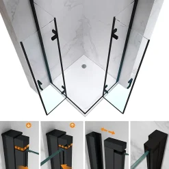 Saniverre Cabine de douche ATÉA-BLACK H.180 cm, 70 x 70 cm, 2 portes pliantes et pivotantes, verre transparent 6 mm -