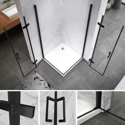 Saniverre Cabine de douche ATÉA-BLACK H.180 cm, 70 x 70 cm, 2 portes pliantes et pivotantes, verre transparent 6 mm -
