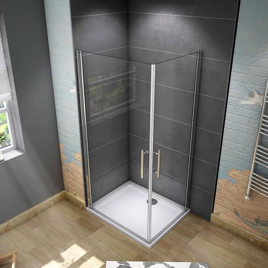 AICA Sanitaire Cabine de douche battante - 6 mm Verre Anticalcaire - 100 x 100 x180 cm - installer réversible - alu Chrome* Cabine De Douche