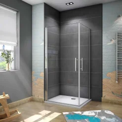 AICA Sanitaire Cabine de douche battante - 6 mm Verre Anticalcaire - 90 x 90 x180 cm - installer réversible - alu Chrome* Cabine De Douche