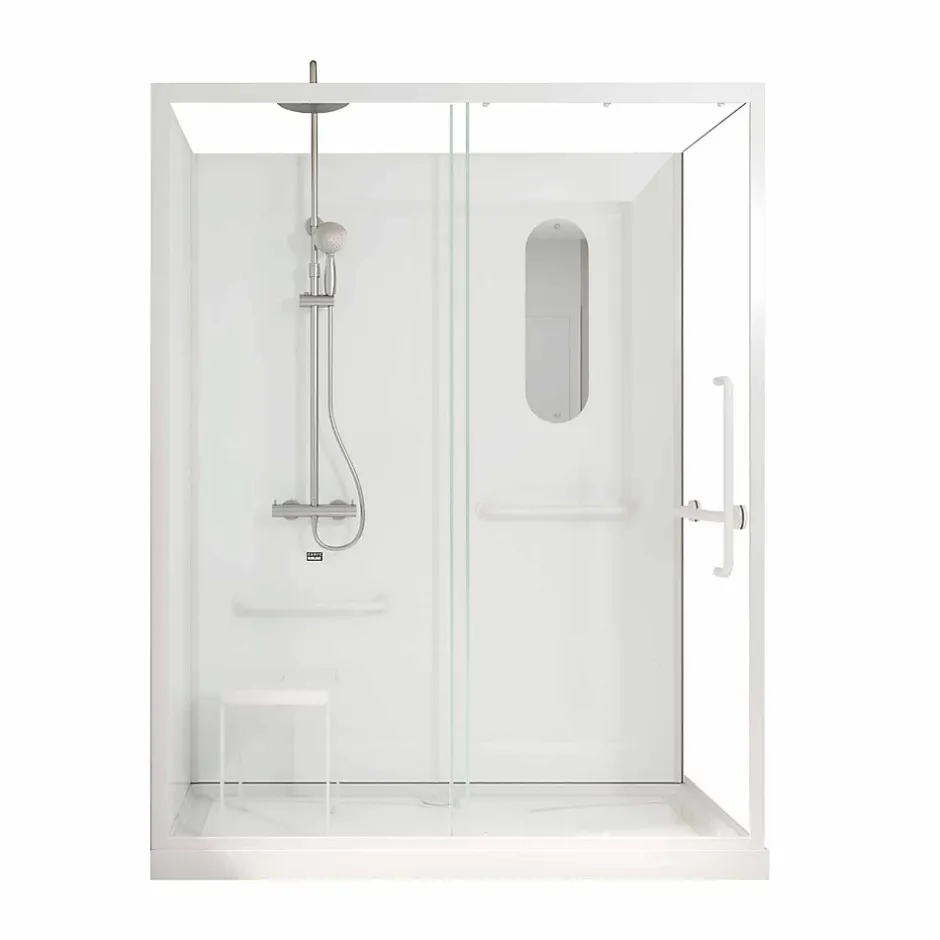 Aurlane Cabine de douche blanche sécurisée et accessible à tous 160x85x220cm - Mitigeur Thermostatique* Cabine De Douche