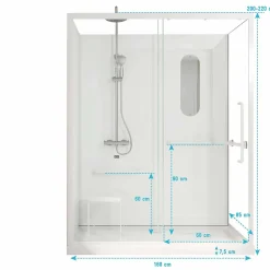 Aurlane Cabine de douche blanche sécurisée et accessible à tous 160x85x220cm - Mitigeur Thermostatique* Cabine De Douche