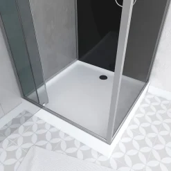 Aurlane Cabine de Douche Carrée 90x90cm Porte Pivotante - Fond Noir avec bande effet miroir - SQUARE STRIPE* Cabine De Douche